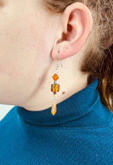 Beautiful Drop Earrings Shiny and Eloquent Brass Colored Beads! One of a Kind! New - RealThreads